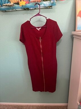 No Boundaries Burgundy Zip-Front Midi Dress